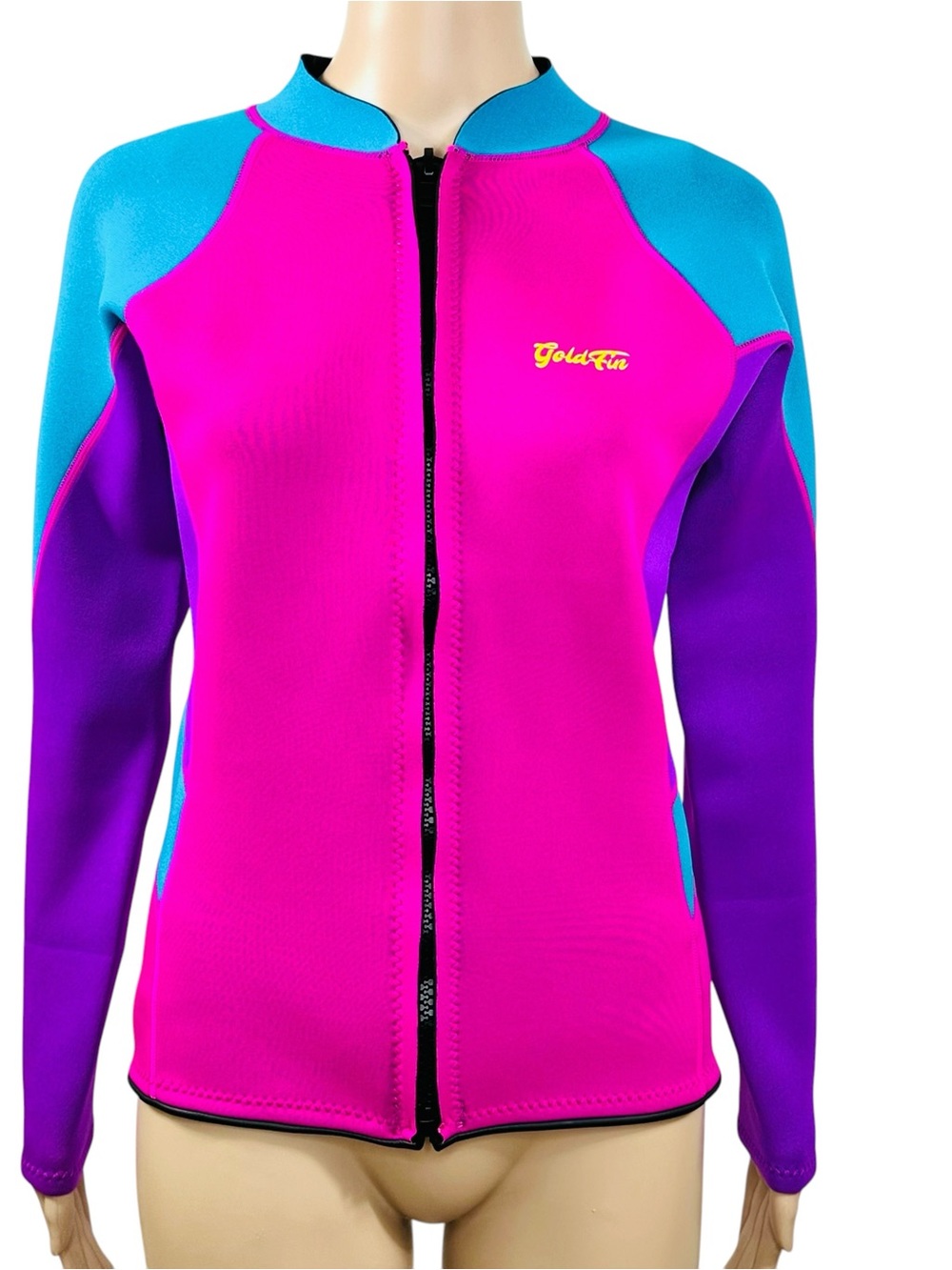 Goldfin 2MM Neoprene wetsuit long sleeve jacket, bold pink, purple, blue SZ XL